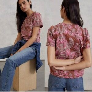 Anthropologie Demeter Paisley Tee XL | Pink Bronze Metallic Shimmer Top Preppy